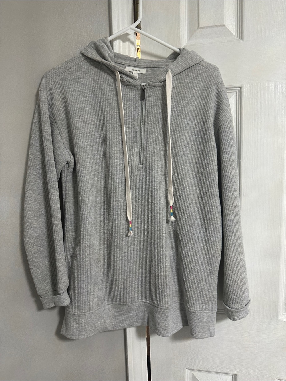 Maurices Light Gray Waffle-Knit Half-Zip Hoodie